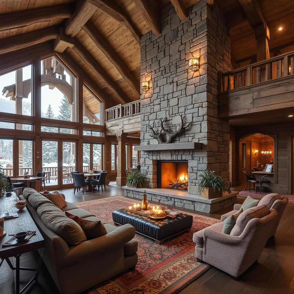 Lobby acogedor con chimenea